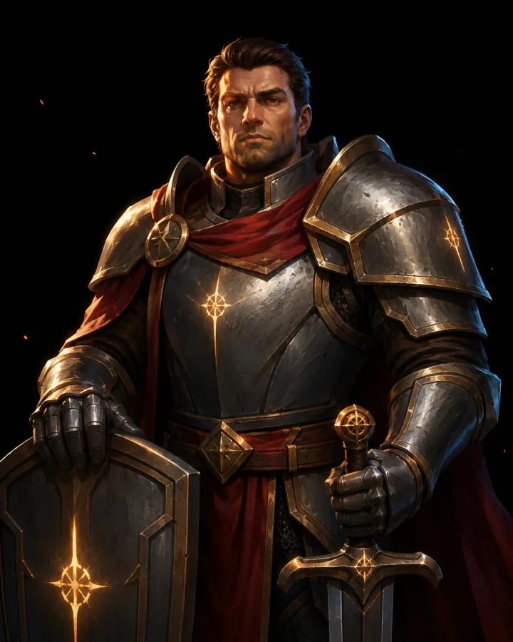 The Knight, steady steel behind a raised shield
